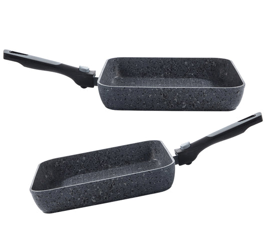 26cm Non-Stick Grill Pan | Removable Handle, Induction Safe, Granite Coated (Set of 2) – Houszy
