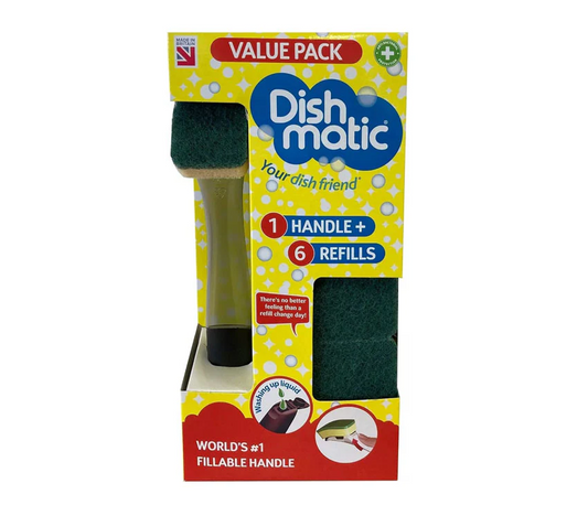 Dishmatic Washing Up Sponge Liquid Dispenser Handle & 6 Refills Value Pack Kit