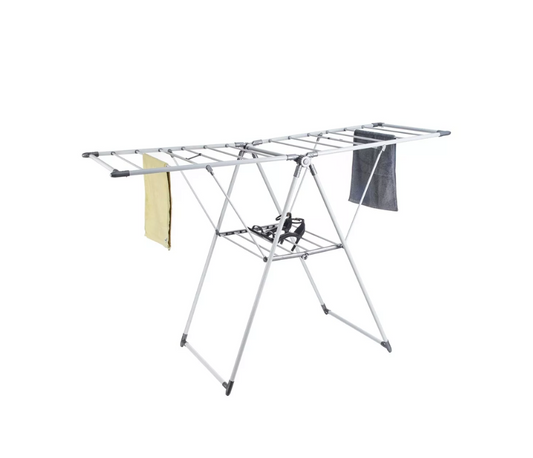 21-Rail Foldable Clothes Drying Rack with Adjustable Wings, Suitable for Indoor & Outdoor Use (White & Grey)-Houszy