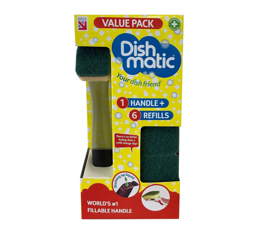 Dishmatic Washing Up Sponge Liquid Dispenser Handle & 6 Refills Value Pack Kit