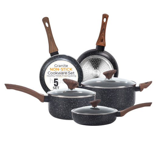 10-Piece Cookware Set | Non-Stick Granite Pots & Pans with Lids – Houszy