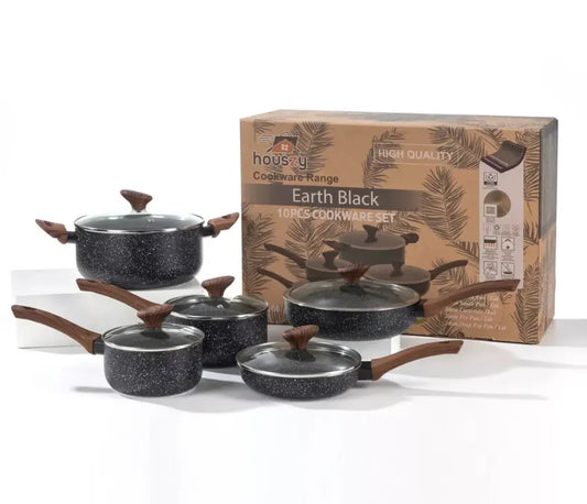 10-Piece Cookware Set | Non-Stick Granite Pots & Pans with Lids – Houszy