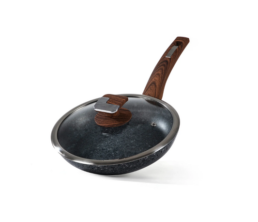 28cm Non-Stick Frying Pan with Lid | Granite Coated, Induction Compatible – Houszy