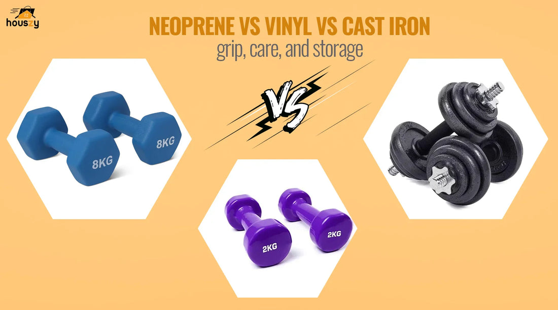 Neoprene vs Vinyl vs Cast Iron: Grip, Care, and Storage