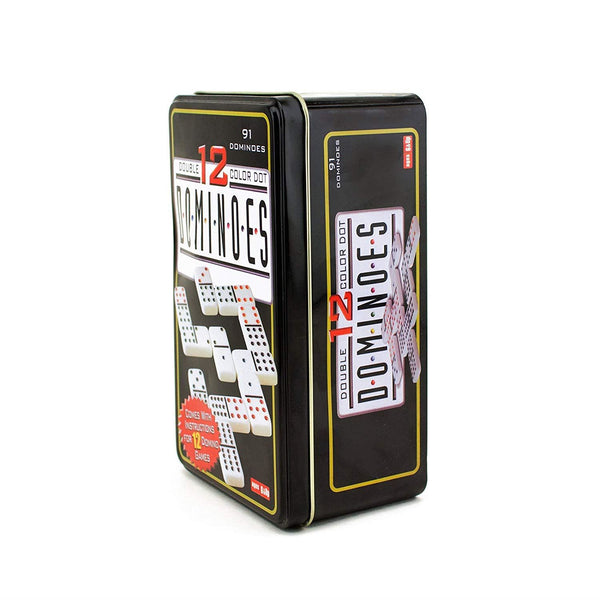 Dominoes Colour Double With Coloured Dots 12 in Metal Box 91 Pieces Game set