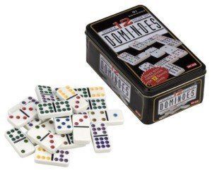 Dominoes Colour Double With Coloured Dots 12 in Metal Box 91 Pieces Game set