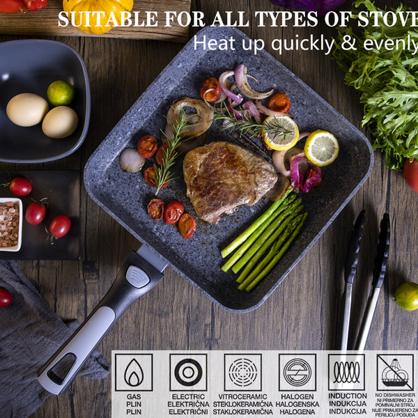 26cm Non-Stick Grill Pan | Removable Handle, Induction Safe, Granite Coated (Set of 2) – Houszy