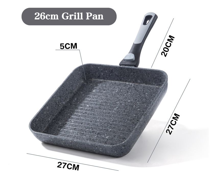 Non-Stick Grill Pan , Deep-fry Pan (24cm , 26cm ) 2 Pc's Set
