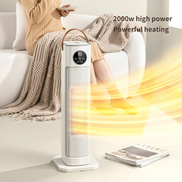 Houszy PTC Ceramic Tower Heater 2000W – Oscillating Fan Heater with Thermostat 16–35°C, 12-Hour Timer, Remote, Tip-Over & Overheat Protection, LED Display– BS Plug