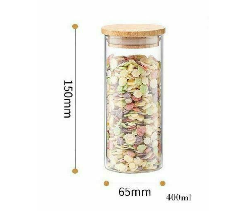 Glass Storage Jar with Airtight  Bamboo Lids,  Ideal for Candy, Spice, Coffee Beans