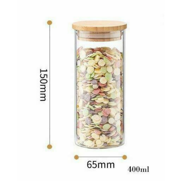 Glass Storage Jar with Airtight  Bamboo Lids,  Ideal for Candy, Spice, Coffee Beans