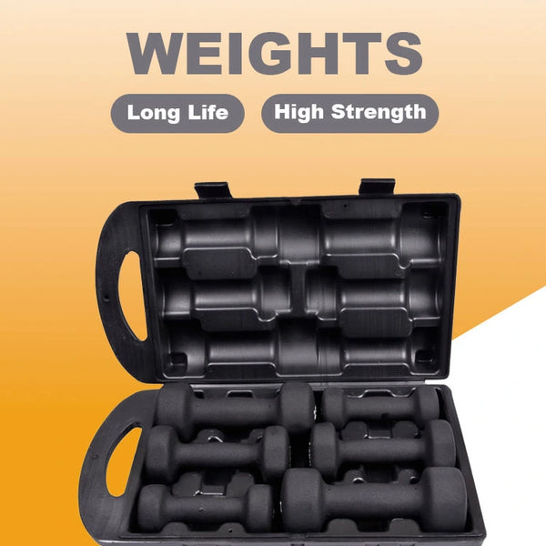 Vinyl Dumbbell Set With Molded Carry Case-10 Kgs (Black & Grey)