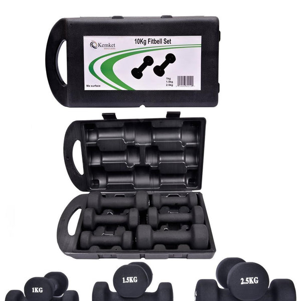 Vinyl Dumbbell Set With Molded Carry Case-10 Kgs (Black & Grey)