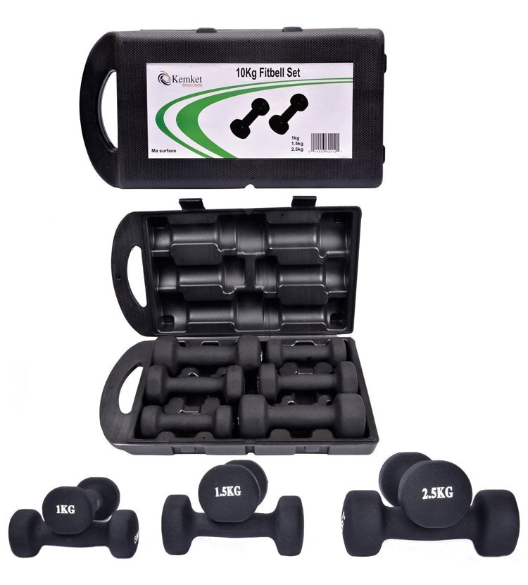 Vinyl Dumbbell Set With Molded Carry Case-10 Kgs (Black & Grey)