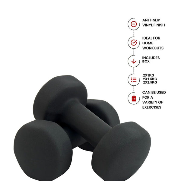 Vinyl Dumbbell Set With Molded Carry Case-10 Kgs (Black & Grey)