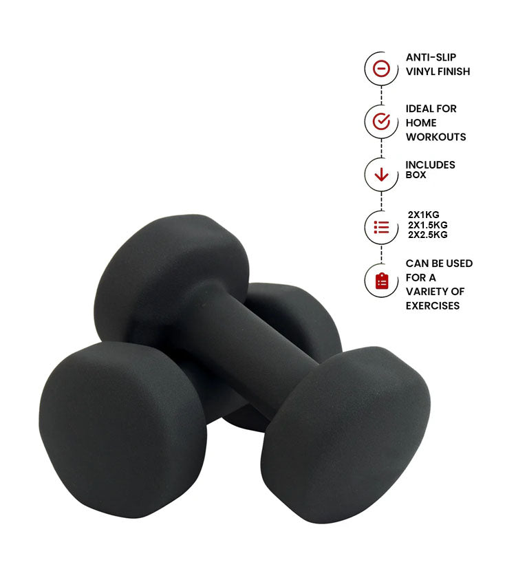 Vinyl Dumbbell Set With Molded Carry Case-10 Kgs (Black & Grey)