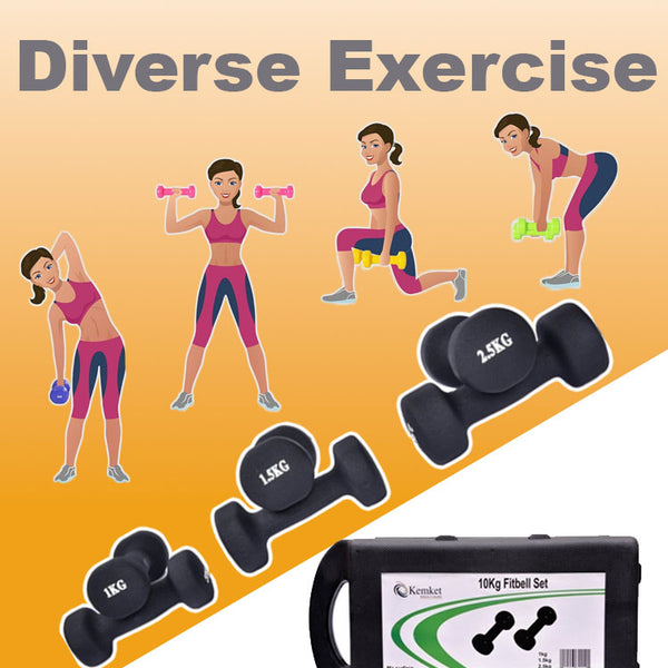 Vinyl Dumbbell Set With Molded Carry Case-10 Kgs (Black & Grey)