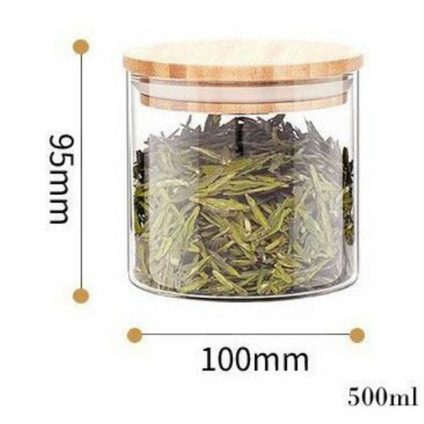 Glass Storage Jar with Airtight  Bamboo Lids,  Ideal for Candy, Spice, Coffee Beans