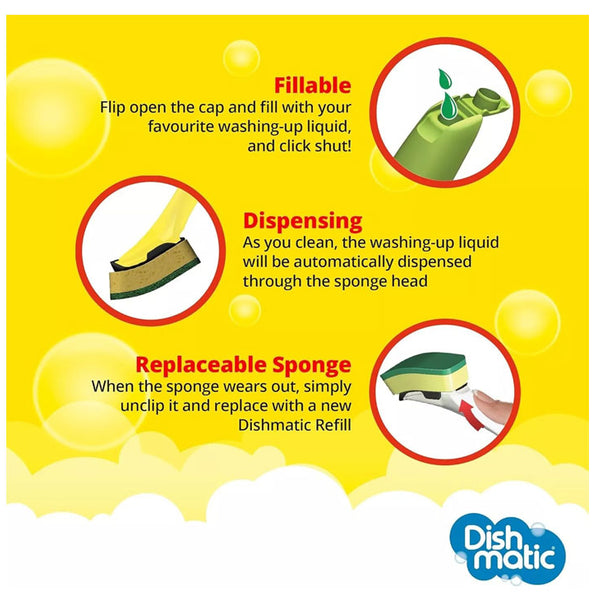Dishmatic Washing Up Sponge Liquid Dispenser Handle & 6 Refills Value Pack Kit