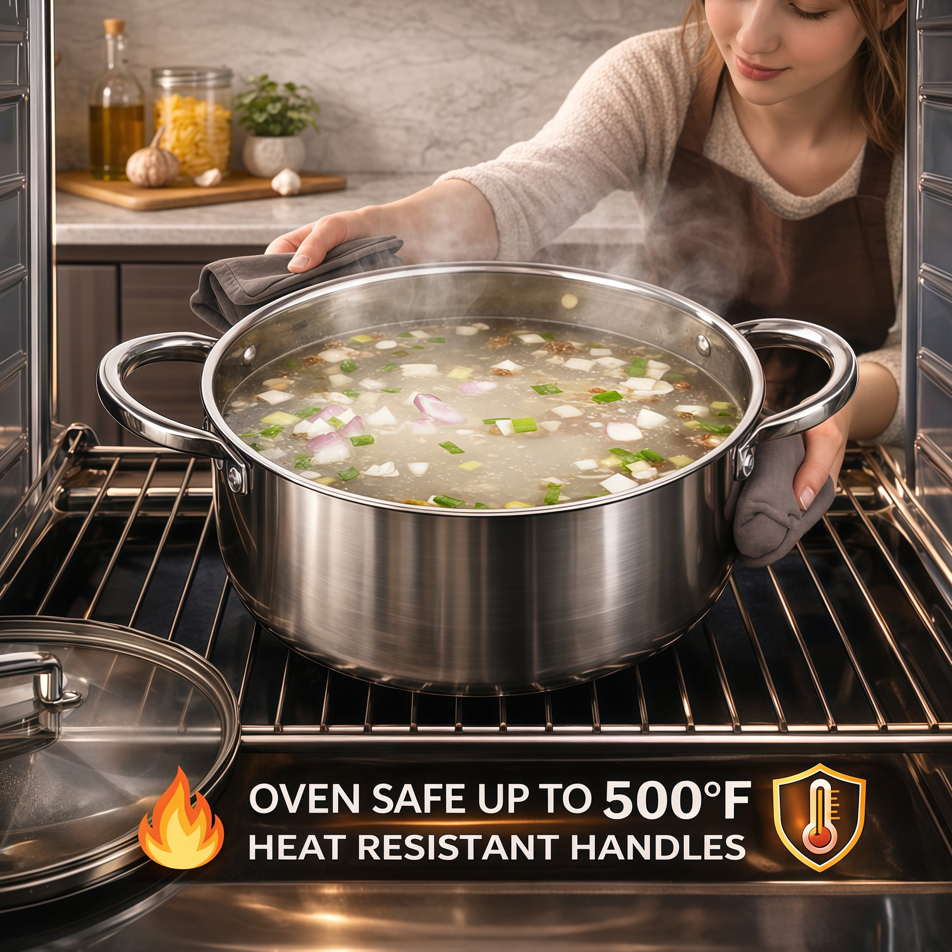 Stainless Steel Non-stick Cookware Set with Glass Lids - 12pcs