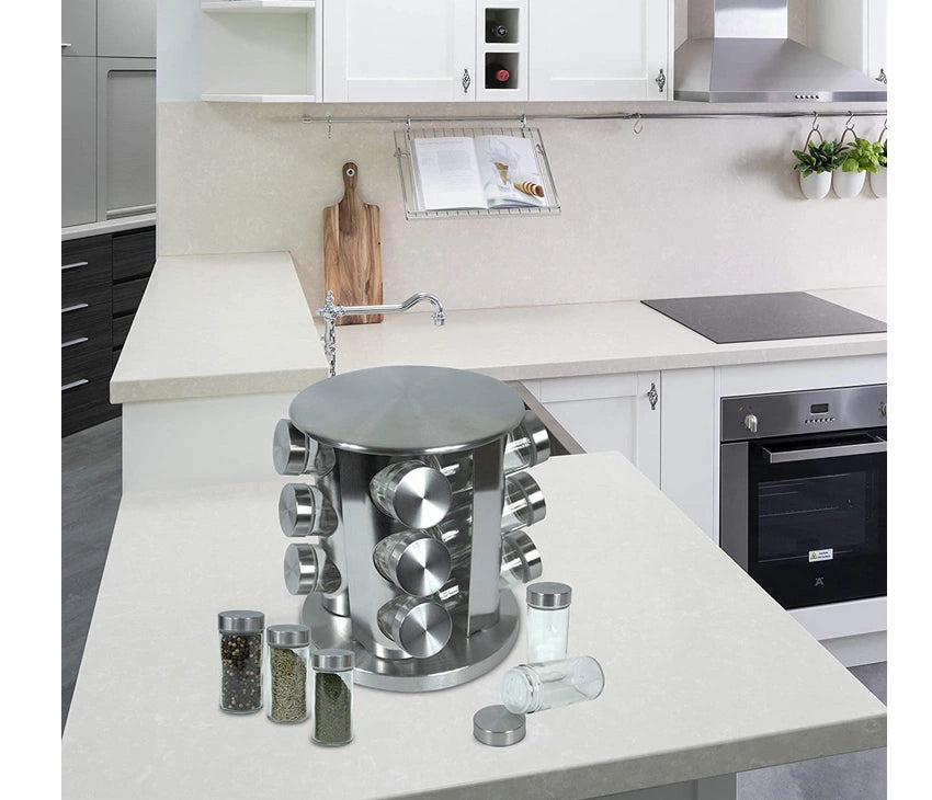 Stainless Steel 12pc Spice Jars Rack | Revolving Spice Tower | Round S ...