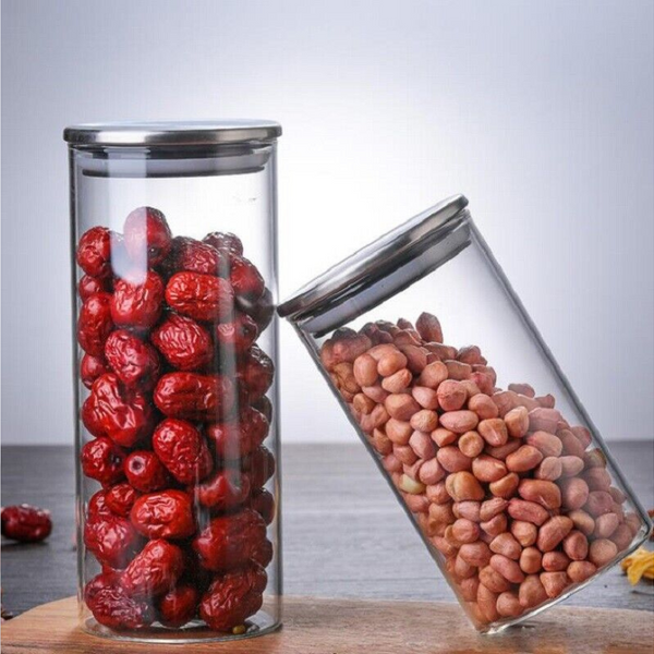 Glass Storage Jars with Airtight  Stainless Steel Lids- Ideal for Candy, Spice, Coffee Beans