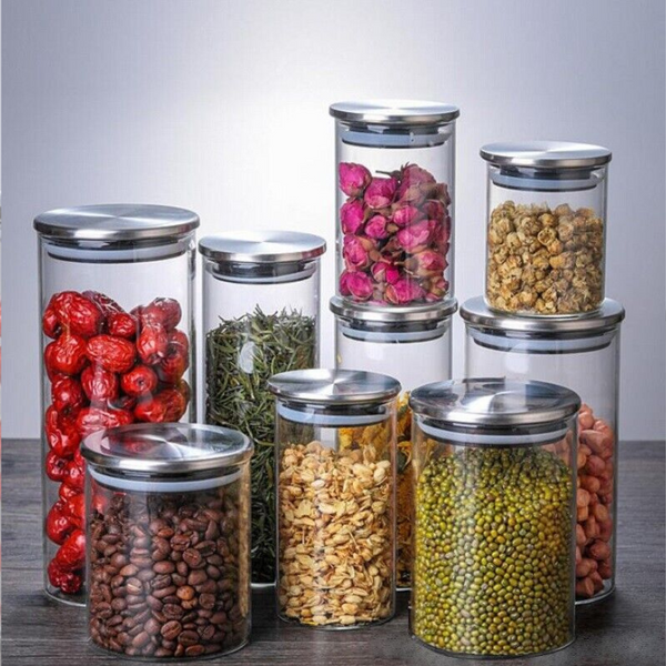 Glass Storage Jars with Airtight  Stainless Steel Lids- Ideal for Candy, Spice, Coffee Beans