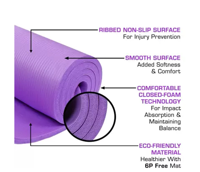 Yoga Exercise Mat with Non-Slip Bottom & Carrying Strap