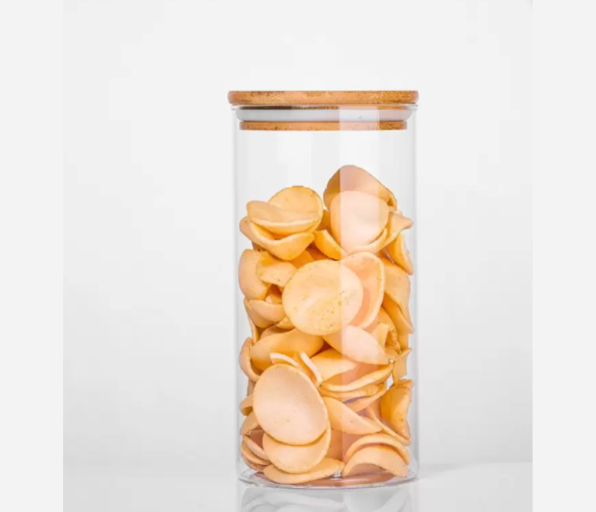 Glass Storage Jar with Airtight  Bamboo Lids,  Ideal for Candy, Spice, Coffee Beans