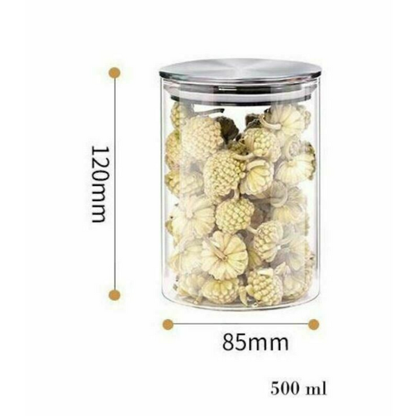 Glass Storage Jar with Stainless Steel Lid, Airtight  Storage Jar for Candy, Spice, Coffee Beans