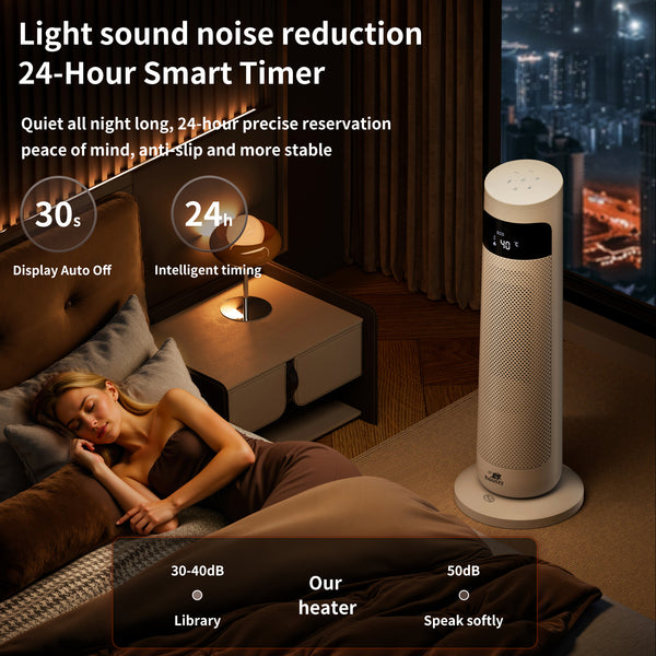 Houszy PTC Ceramic Tower Heater 2000W, Oscillating Electric Fan Heater with Thermostat 15–40°C, 24‑Hour Timer, Remote, Tip‑Over and Overheat Protection, Touch LED Display, UK BS Plug