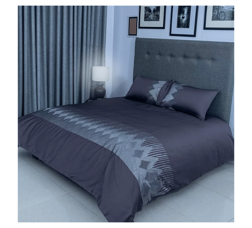 Duvet Cover Set With Egyptian cotton Fitted Sheet- 400 TC ( Celia Silver Design)