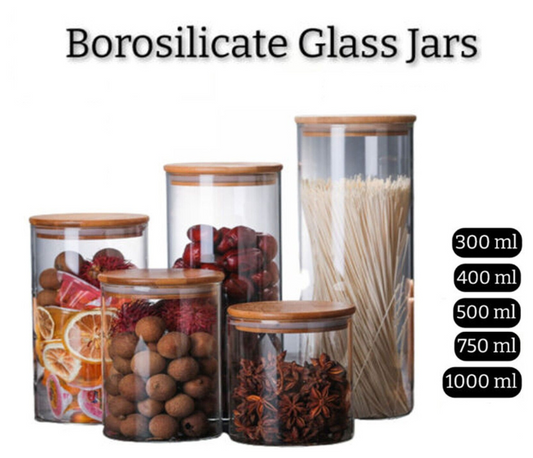 Glass Jar Borosilicate Storage Container With Bamboo Lid Food Rice Pasta Jars