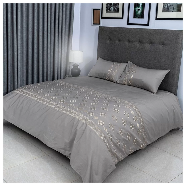 Duvet Cover Set With Egyptian Cotton Fitted Sheet-400 TC ( Classic Modern Design)