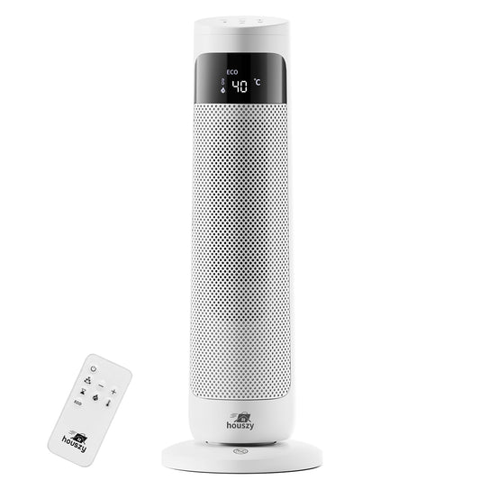 Houszy PTC Ceramic Tower Heater 2000W, Oscillating Electric Fan Heater with Thermostat 15–40°C, 24‑Hour Timer, Remote, Tip‑Over and Overheat Protection, Touch LED Display, UK BS Plug
