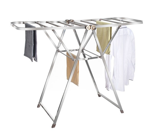 Houszy 2-Level Foldable Clothes Drying Rack with Adjustable Wings, for Indoor/Outdoor Use,(Silver)