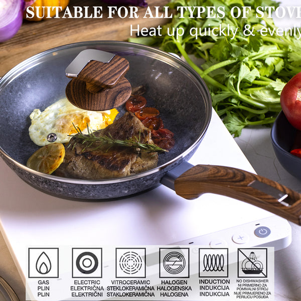 24cm Non-Stick Frying Pan with Lid | Granite Coating & Induction Safe – Houszy