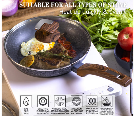 24cm Non-Stick Frying Pan with Lid | Granite Coating & Induction Safe – Houszy