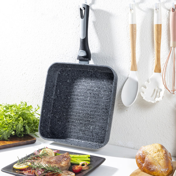 26cm Non-Stick Grill Pan | Removable Handle, Induction Safe, Granite Coated (Set of 2) – Houszy