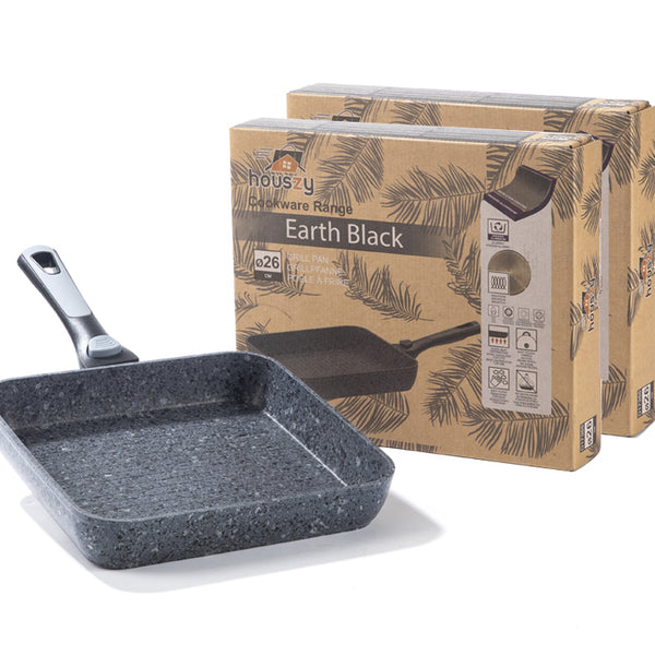 26cm Non-Stick Grill Pan | Removable Handle, Induction Safe, Granite Coated (Set of 2) – Houszy