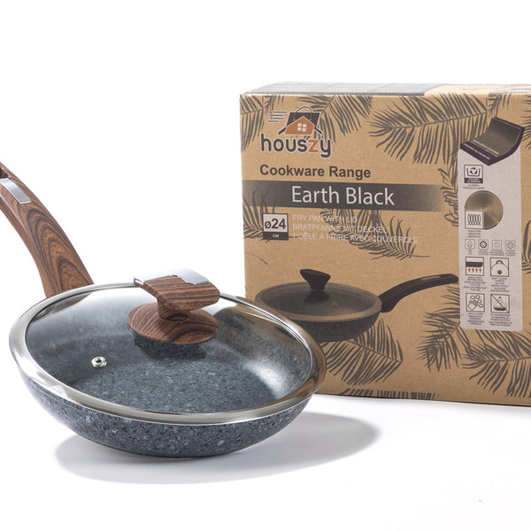 24cm Non-Stick Frying Pan with Lid | Granite Coating & Induction Safe – Houszy