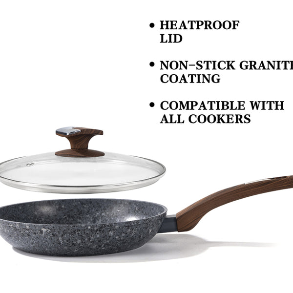 24cm Non-Stick Frying Pan with Lid | Granite Coating & Induction Safe – Houszy