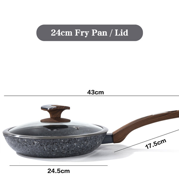 24cm Non-Stick Frying Pan with Lid | Granite Coating & Induction Safe – Houszy