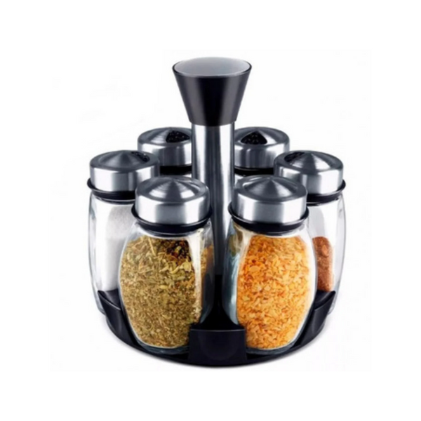 Glass Spice Shakers With Airtight Stainless Steel Lids & Rotating Spice Rack