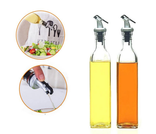 2pcs Oil & Vinegar glass bottles with Spout, Lid-Free Glass Oil Bottle Set