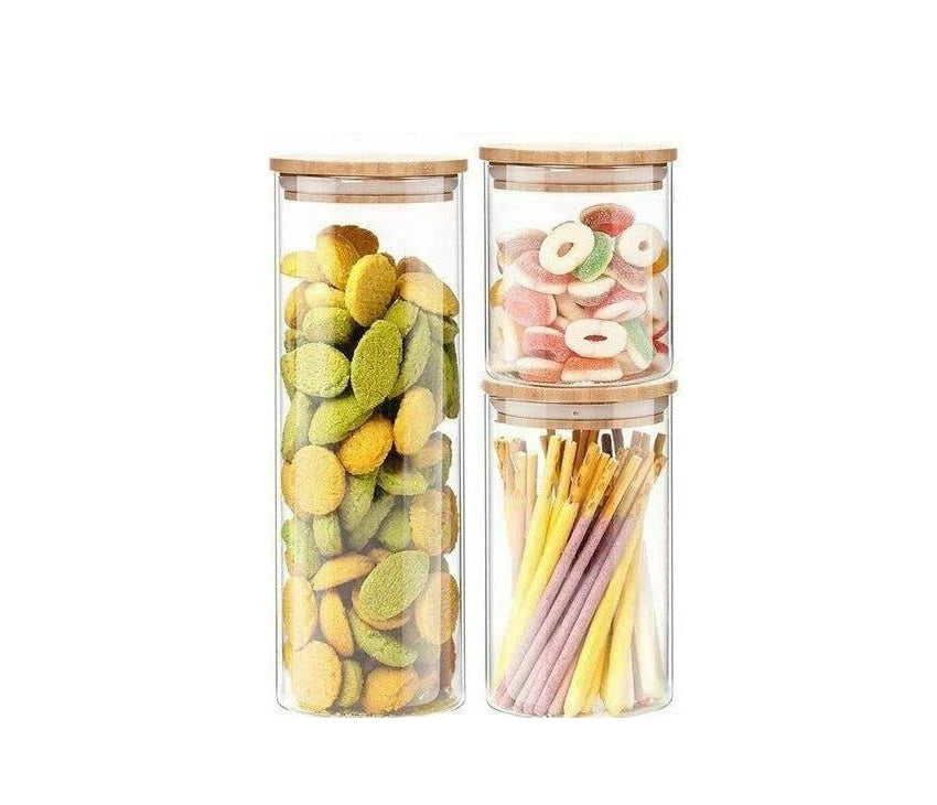 Glass Storage Jars with Bamboo Lids - 3-Piece Set, 1800ml, 1000ml, 500ml