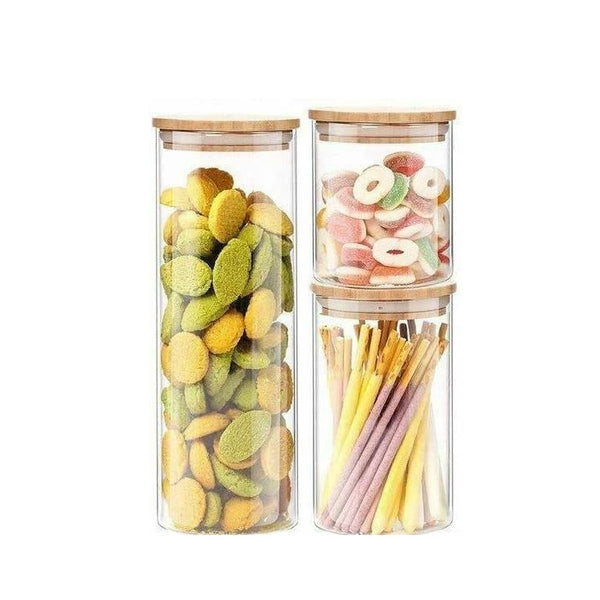 Glass Storage Jars with Bamboo Lids - 3-Piece Set, 1800ml, 1000ml, 500ml