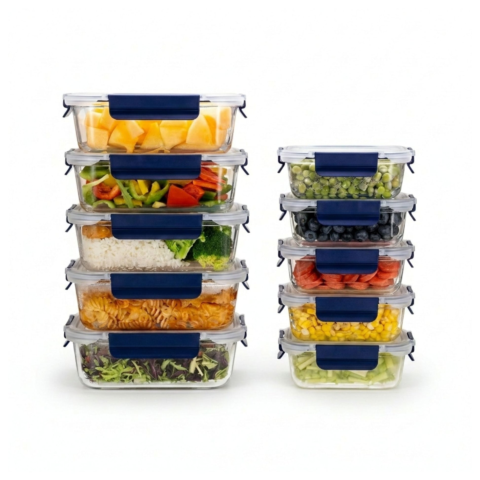 Glass Meal Prep Containers With Snap Lock Lids - Set Of 10 - Houszy