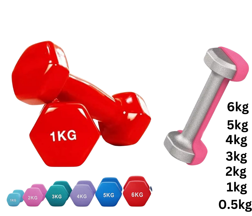 Vinyl Dumbbells Set-0.5 - 6Kg (Pink, Red, Purple, Blue)