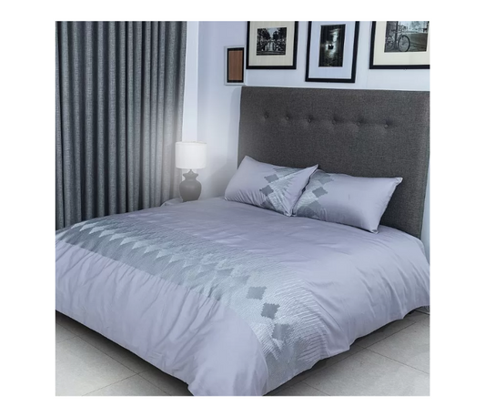 Duvet Cover Set With Egyptian cotton Fitted Sheet- 400 TC ( Celia Silver Design)